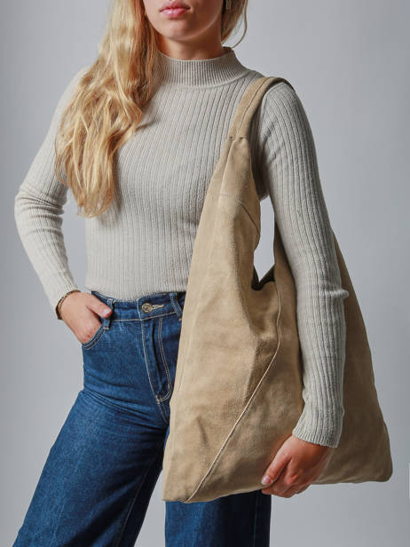 Sac Porté épaule A4 Velvet Cuir Milano Beige velvet VE25069 vue secondaire 1