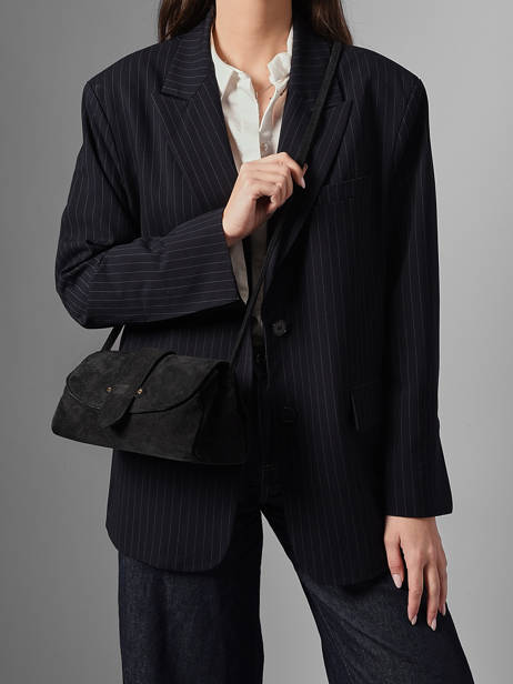 Sac Bandoulière M Agnes Cuir Velours Etrier Noir agnes EAGV205M vue secondaire 1