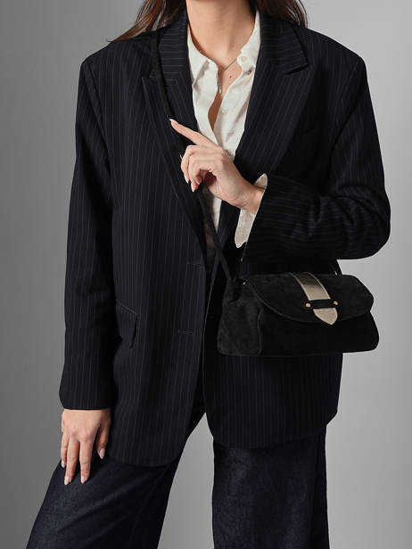 Sac Bandoulière M Agnes Cuir Velours Etrier Noir agnes EAGV205M vue secondaire 2