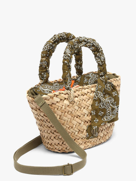Sac Porté Main Bandana Paille Le voyage en panier Vert bandana PM968 vue secondaire 2