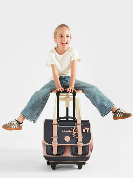 Cartable à Roulettes Enfant 2 Compartiments Cameleon Bleu vintage fantasy CR38 vue secondaire 2