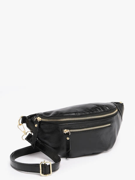 Sac Banane Cuir Milano Noir shiny sauvage SS24119 vue secondaire 1