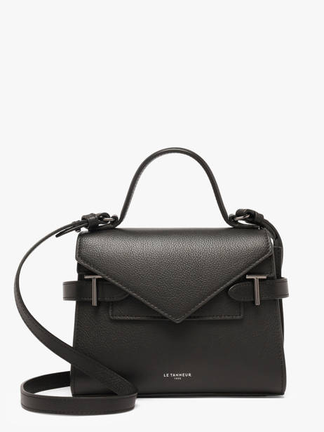 Sac Bandoulière S Double Rabat Emilie Cuir Grainé Le tanneur Noir emily TEMI1006